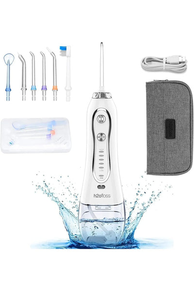 H2OFLOSS 5 Modes Cordless Dental Water Flosser with Gravity Ball Design 6 Jet Nozzles and Handy Cosmetic Bag HF-6