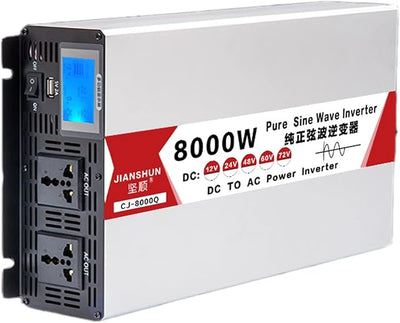 JIANSHIN CJ-8000Q DC 12V Saf Sinüs İnvertör Ağır Hizmet Güç İnvertörü AC 110V/220V Gerilim Dönüştürücü Araç Şarj Adaptörü, LCD Ekran 2AC Çıkışları ve USB Bağlantı Noktası, 4000W-12Vto110V