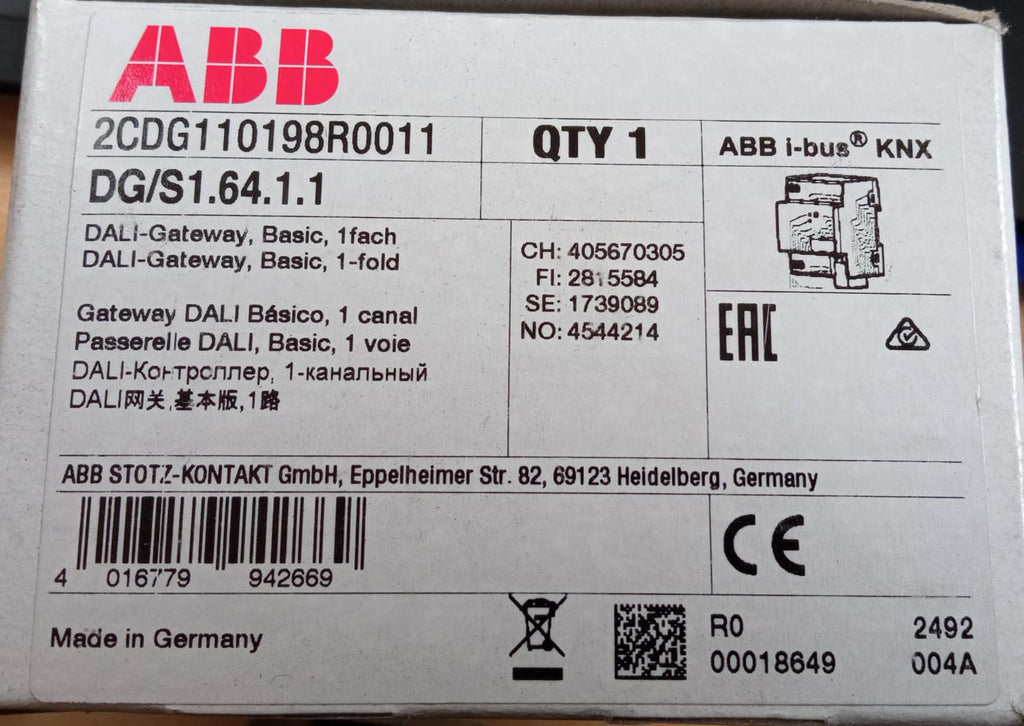 ABB DG/S1.64.1.1 DALI Gateway , Basıc, 1-FOLD , 2CDG110198R0011 ...