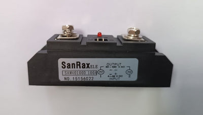 Sanrax SAM40100D 100A , DC kontrol AC katı hal rölesi, 4-32VDC giriş, LED göstergeli giriş, çıkış akımı kapasitesi 100A, çıkış voltajı 30-480VAC