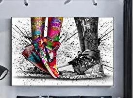 Modern tablo Spor Ayakkabılı Çift Kanvas Duvar Sanatı; Aşk Çifti Grafiti Poster Baskı; Grafiti Dekor; (kanvas Asm 80x120 cm