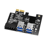 PCI-E 1 to 4 Riser Card PCI-E 1X to 16X 4 Port Dual Layer USB3.0 Expansion Cak